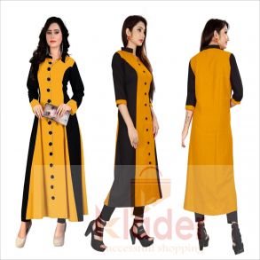 rayon v neck stylish gown yellow color