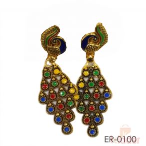 Golden Metal Multicolor Peacock Earrings or Jhumki for Women or Girls