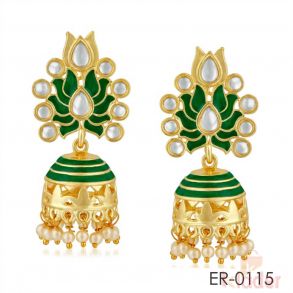 Rich Lady Indian Traditional Meenakari With Pearl Jhuma Jhumki Earrings For Women and Girls