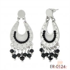 Black Beads Silver Plated Dangler Earrings