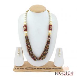 Multy Layered Beads Necklace with Earings multicolour