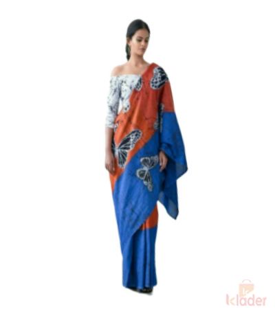 Hand Block Printed Cotton Mulmul Fabric Saree with Blouse Piece