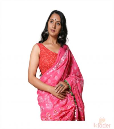 Cotton Casual Wear Hand Printed Saree For Women
