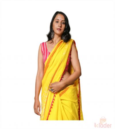 Cotton Casual Wear Hand Painted Saree For Women Yellow