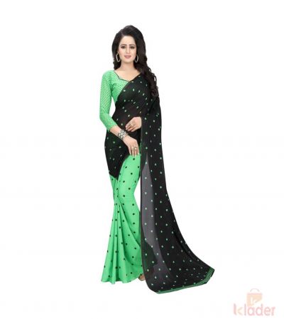 Green Printed Georgette Saree With Blouse Piece
